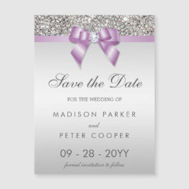 Imitate Silver Sequins Lilac Bow Save the Date Magneteinladung