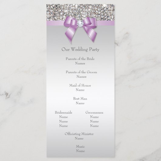 Imitate Silver Sequins Lilac Bow Wedding Program Programm (Rückseite)