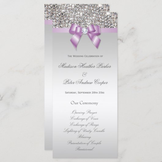 Imitate Silver Sequins Lilac Bow Wedding Program Programm (Vorne/Hinten)