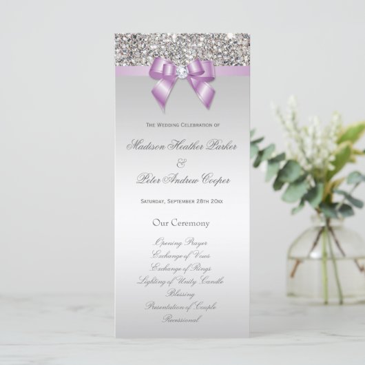 Imitate Silver Sequins Lilac Bow Wedding Program Programm (Stehend Vorderseite)