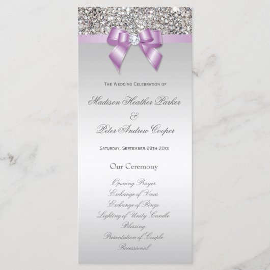 Imitate Silver Sequins Lilac Bow Wedding Program Programm (Vorderseite)