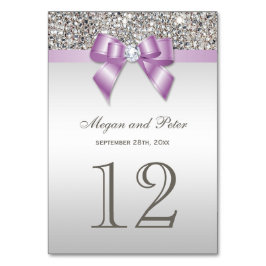 Imitate Silver Sequins Lilac Bow Wedding Tischnummer