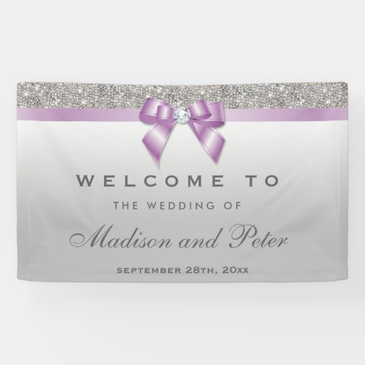 Imitate Silver Sequins Lilac Diamond Bow Wedding Banner (Horizontal)