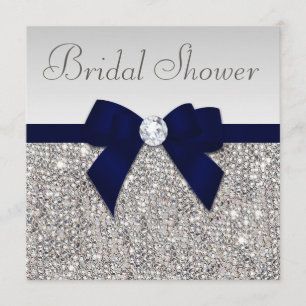 Imitate Silver Sequins Navy Blue Bow Brautparty Einladung