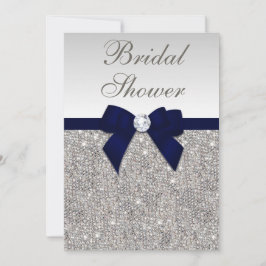 Imitate Silver Sequins Navy Bow Brautparty Einladung
