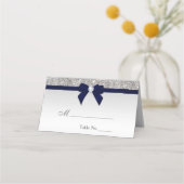 Imitate Silver Sequins Navy Bow Platzkarte (Vorderseite)