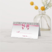 Imitate Silver Sequins Pink Bow Platzkarte (Vorderseite)