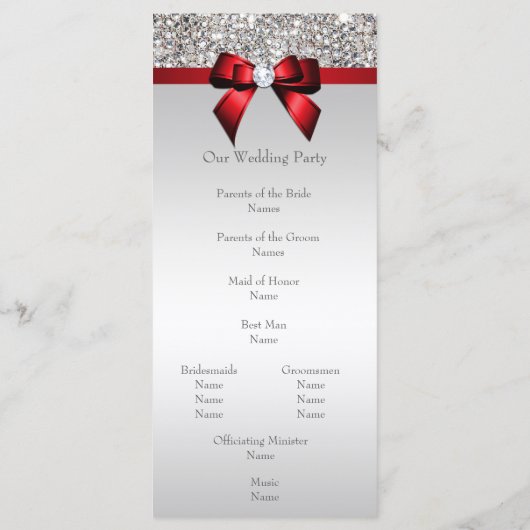 Imitate Silver Sequins Red Bow Wedding Program Programm (Rückseite)