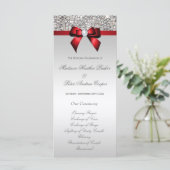 Imitate Silver Sequins Red Bow Wedding Program Programm (Stehend Vorderseite)