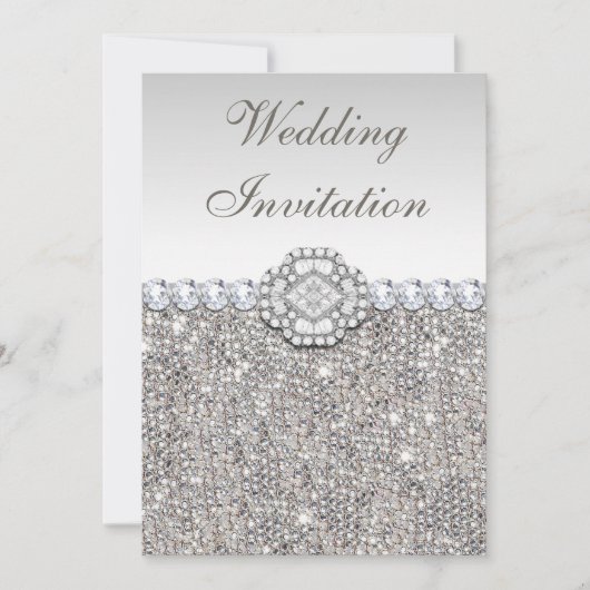 Imitate Silver Sequins und Diamond Images Wedding Einladung (Vorderseite)