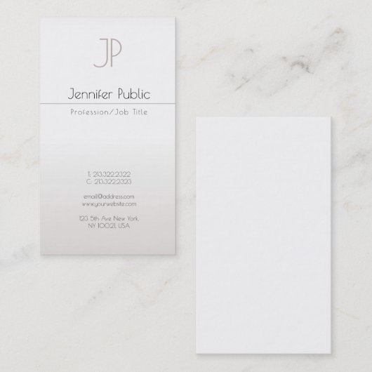 Imitate Silver Trendy Modern Creative Monogram Lux Visitenkarte (Vorne/Hinten)