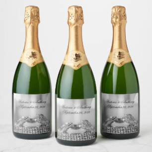 Imitate Silver Wedding Elegante Name Datum Skript Schaumweinetikett