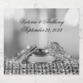 Imitate Silver Wedding Elegante Name Datum Skript Schaumweinetikett (Einzelnes Label)