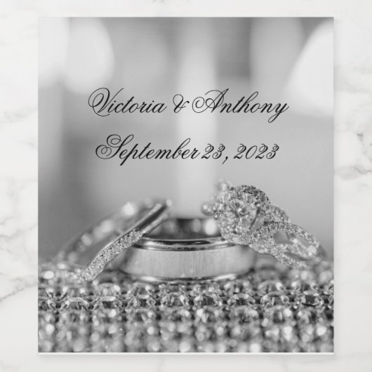 Imitate Silver Wedding Elegante Name Datum Skript Weinetikett (Einzelnes Label)
