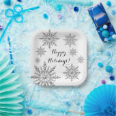 Imitate Silver Winter Snowflake Happy Holidays Pappteller (Party)