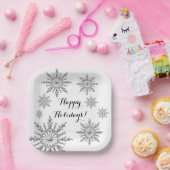 Imitate Silver Winter Snowflake Happy Holidays Pappteller (Party)