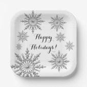 Imitate Silver Winter Snowflake Happy Holidays Pappteller (Vorderseite)