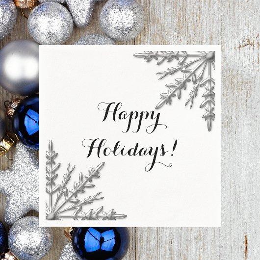 Imitate Silver Winter Snowflake Happy Holidays Serviette