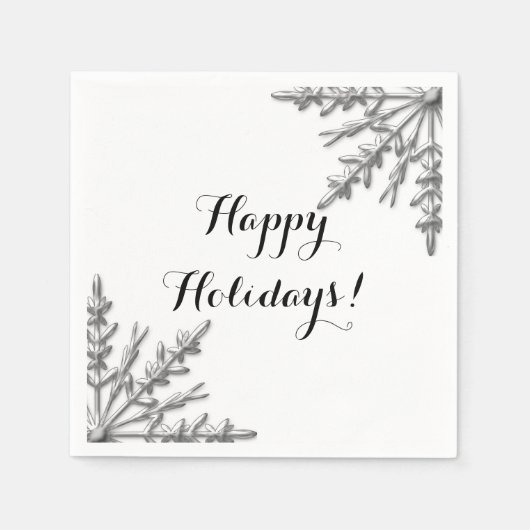 Imitate Silver Winter Snowflake Happy Holidays Serviette (Vorderseite)