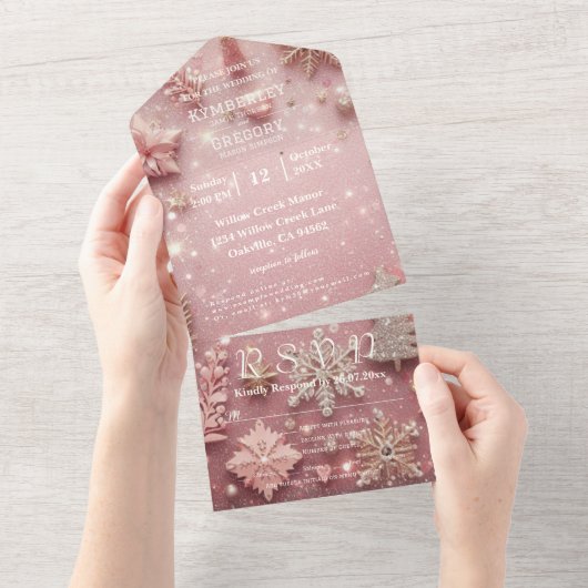 Imitate Sparkle Shimmer Pink Silver Winter Weihnac All In One Einladung (Abreißen)