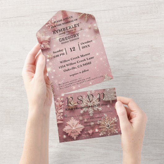 Imitate Sparkle Shimmer Pink Silver Winter Weihnac All In One Einladung (Abreißen)