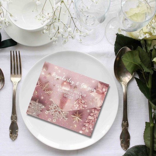 Imitate Sparkle Shimmer Pink Silver Winter Weihnac All In One Einladung
