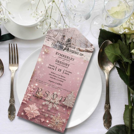 Imitate Sparkle Shimmer Pink Silver Winter Weihnac All In One Einladung