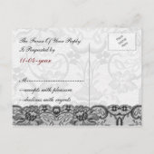Imitate Spitze und Band rot , schwarze Hochzeit rs Einladungspostkarte (Rückseite)