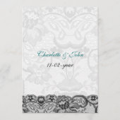 Imitate Spitzen und Band Aqua, Black Hochzeit Menü Menükarte (Rückseite)