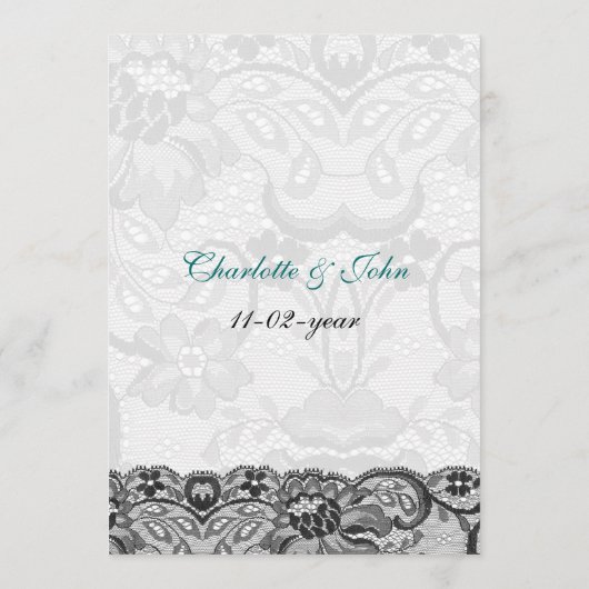 Imitate Spitzen und Band Aqua, Black Hochzeit Menü Menükarte (Rückseite)