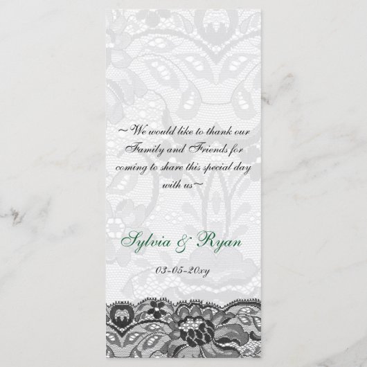 Imitate Spitzen und Band smaragdgrüne Hochzeitsmen Menükarte (Rückseite)