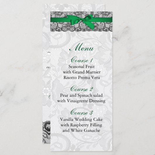Imitate Spitzen und Band smaragdgrüne Hochzeitsmen Menükarte (Vorne/Hinten)