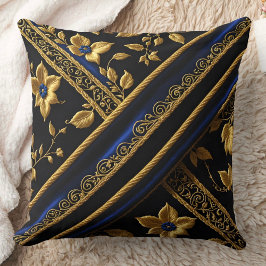 Imitate Stickerei Blue Gold Blume schwarz Kissen