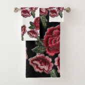 Imitate Stickereien Rote Rosen Muster Rose Blumenm Badhandtuch Set (Insitu)