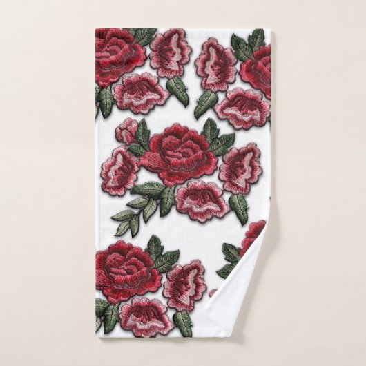 Imitate Stickereien Rote Rosen Muster Rose Blumenm Badhandtuch Set (Handtuch)
