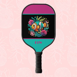 Imitate Stickereien Tropischer Fisch Blaurosa Mono Pickleball Schläger