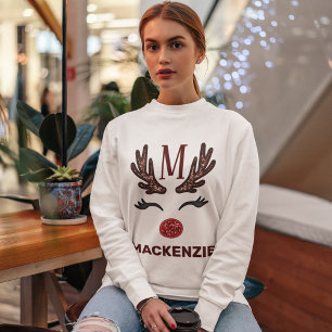 Imitate Stickereien Womens Reindeer Xmas Monogramm Sweatshirt