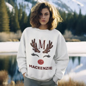 Imitate Stickereien Womens Reindeer Xmas Monogramm Sweatshirt