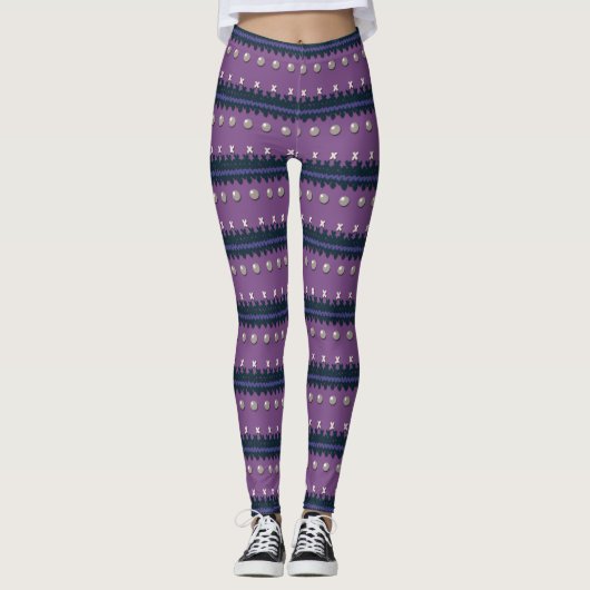 Imitate stickten hässlich Lila WeihnachtsLeggings Leggings (Vorderseite)