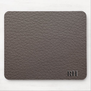 Imitate Taupe Leather Custom Mit Monogramm Initial Mousepad