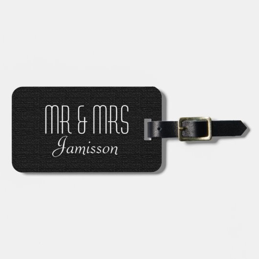 Imitate Textured Black Burlap MR und MRS. Gepäckanhänger (Vorderseite horizontal)