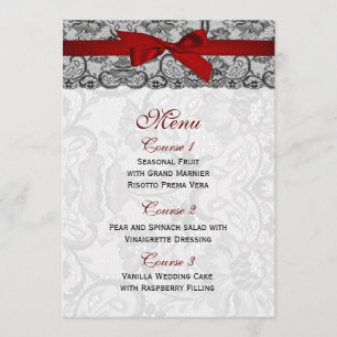Imitate und buntes, rotes, schwarzes Hochzeitsmenü Menükarte