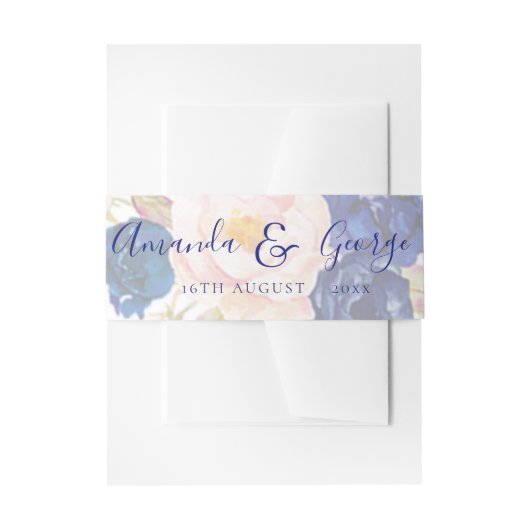 Imitate Vellum Blue Floral Elegantes Script Hochze Einladungsbanderole (Vorderseite Beispiel)