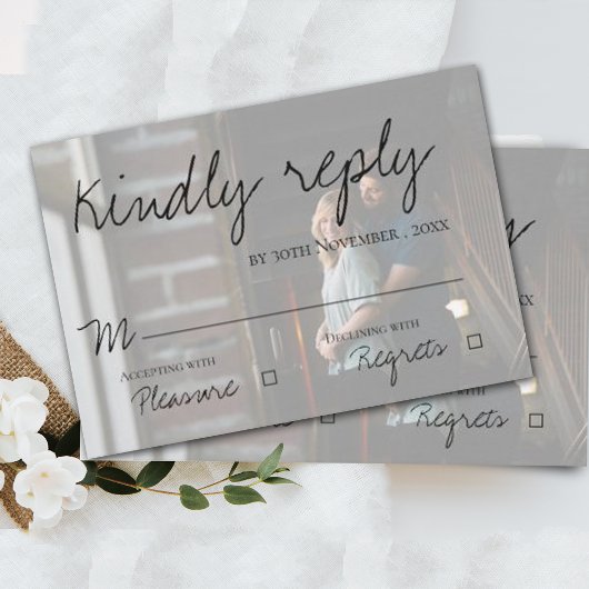 Imitate Vellum Effect Foto Hochzeit RSVP Karte