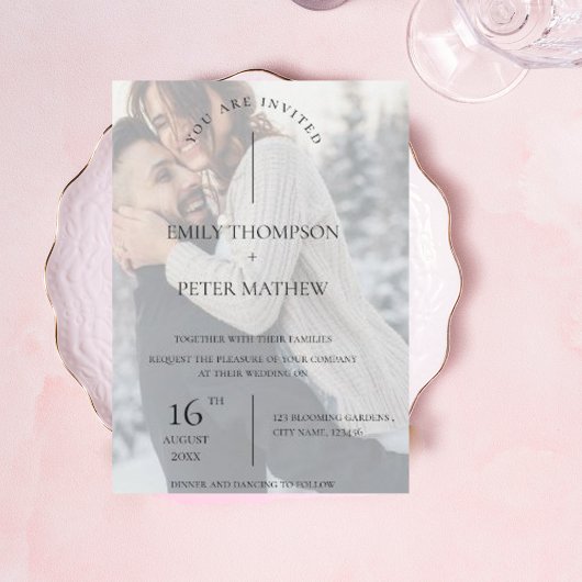 Imitate Vellum Effect Foto Typografie Hochzeit Einladung