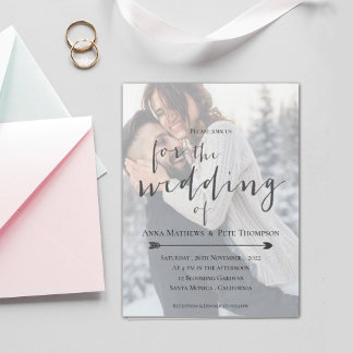 Imitate Vellum Effect Foto Typografie Script Hochz Einladungspostkarte