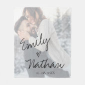 Imitate Vellum-Effekt Foto Hochzeitdatum Fleecedecke (Vorderseite)