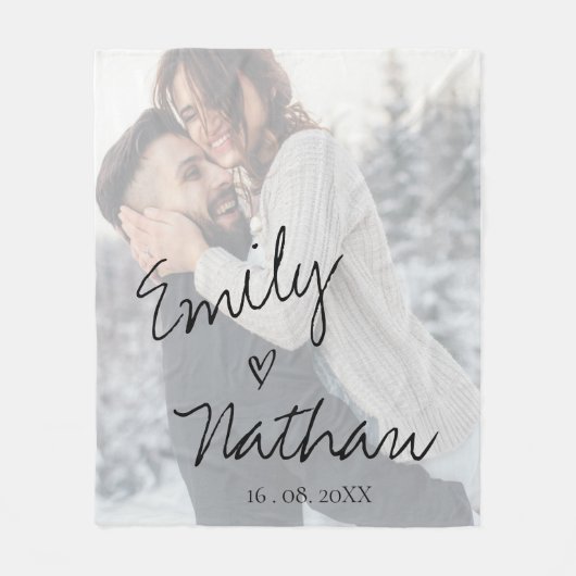 Imitate Vellum-Effekt Foto Hochzeitdatum Fleecedecke (Vorderseite)