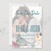 Imitate Vellum Floral Foto Hochzeit Speichern Sie Magneteinladung (Vorderseite)