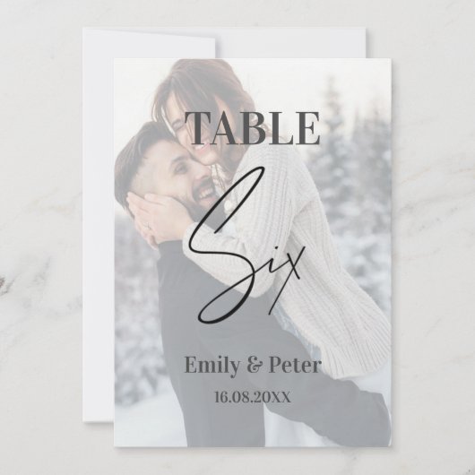 Imitate Vellum Foto Moderne Hochzeit SIX Tischnumm Dankeskarte (Vorderseite)